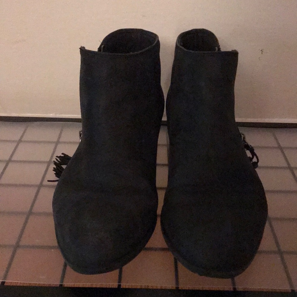 Faux suede, black tassle ankle booties